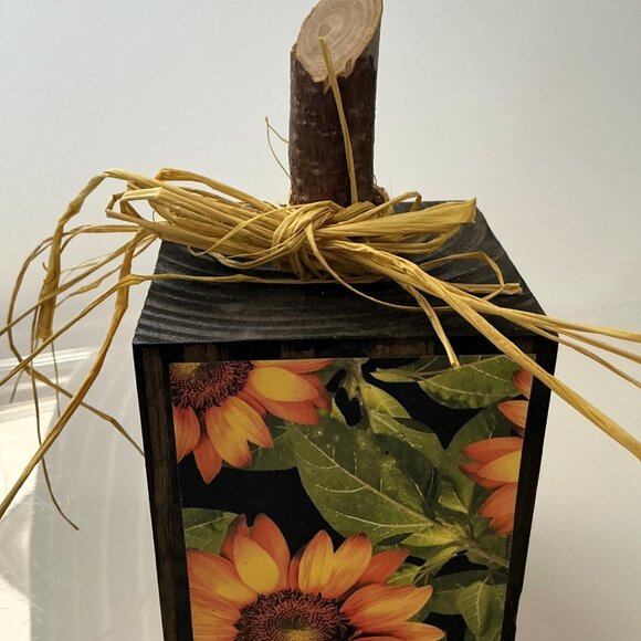 SUNFLOWER PUMPKIN BLOCK SOLID WOOD FALL DÉCOR AUTUMN THANKSGIVING - Picture 5 of 9